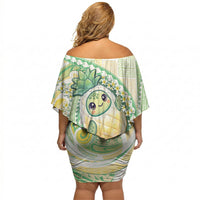 Hawaii Pineapple Off Shoulder Short Dress Cute Cosplay Turtle Plumeria Spiral DT05 - Polynesian Pride