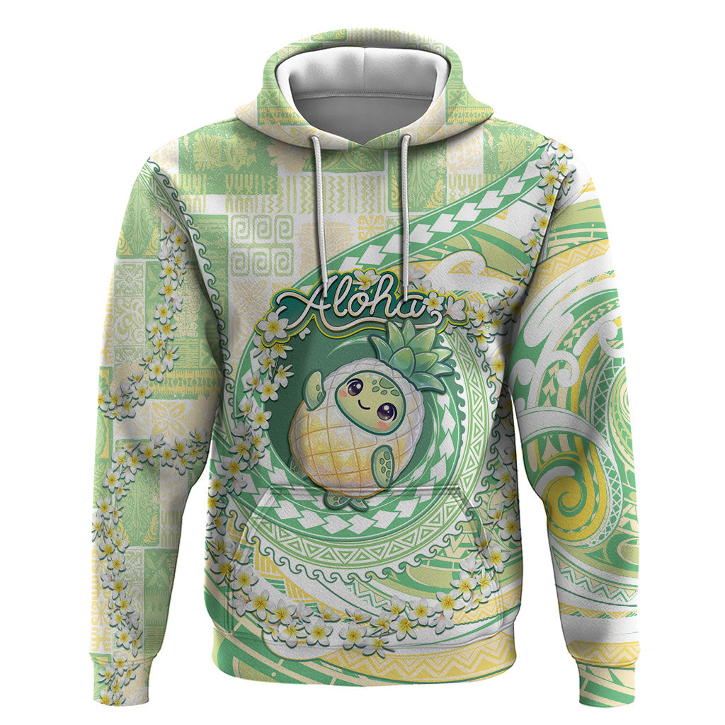 Hawaii Pineapple Zip Hoodie Cute Cosplay Turtle Plumeria Spiral DT05 Pullover Hoodie Mint - Polynesian Pride