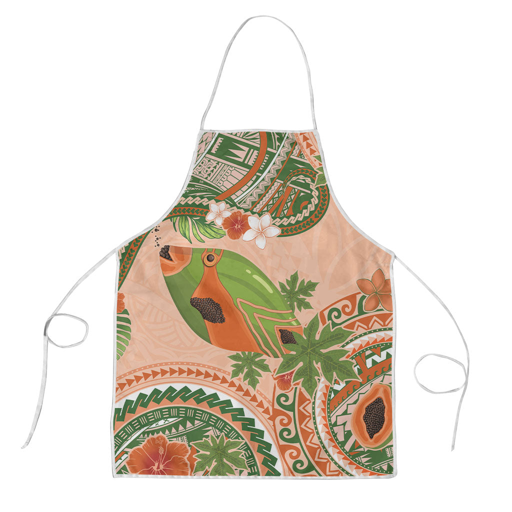 Hawaii Papaya Apron Cute Cosplay Humuhumu Fish Plumeria Waves DT05 Orange - Polynesian Pride