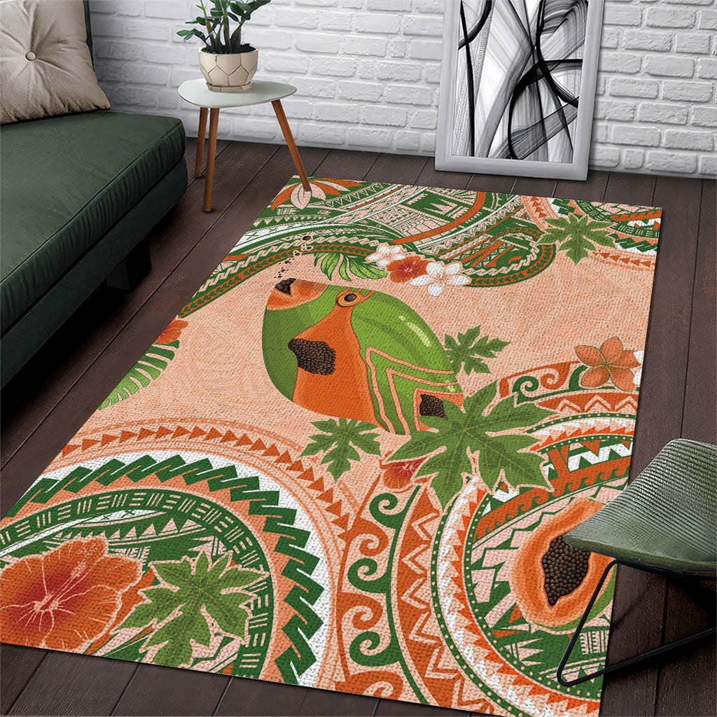 Hawaii Papaya Area Rug Cute Cosplay Humuhumu Fish Plumeria Waves