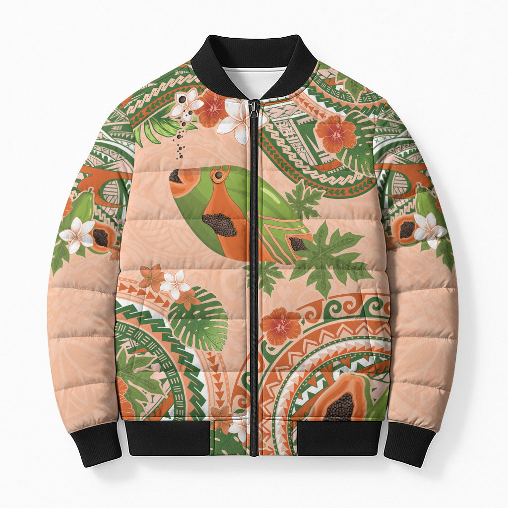Hawaii Papaya Bomber Puffer Jacket Cute Cosplay Humuhumu Fish Plumeria Waves