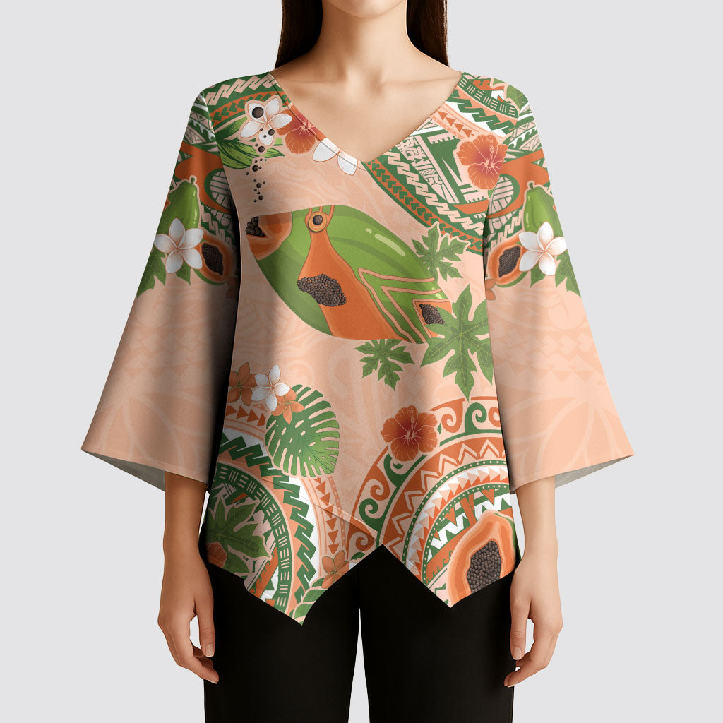 Hawaii Papaya Kimono Sleeve Blouse Cute Cosplay Humuhumu Fish Plumeria Waves DT05 - Polynesian Pride