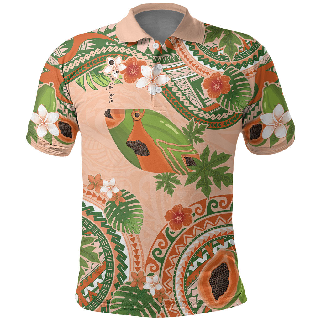 Hawaii Papaya Polo Shirt Cute Cosplay Humuhumu Fish Plumeria Waves