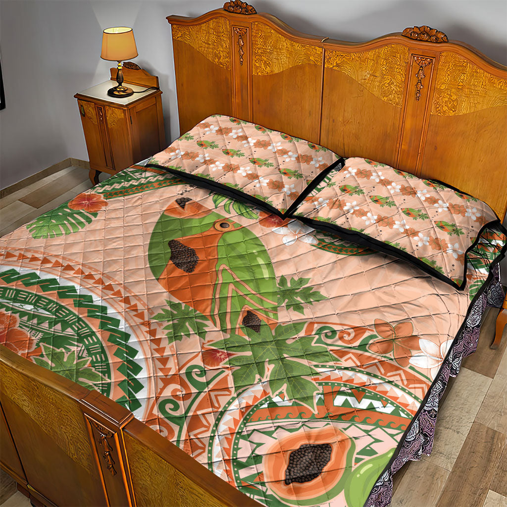 Hawaii Papaya Quilt Bed Set Cute Cosplay Humuhumu Fish Plumeria Waves DT05 - Polynesian Pride