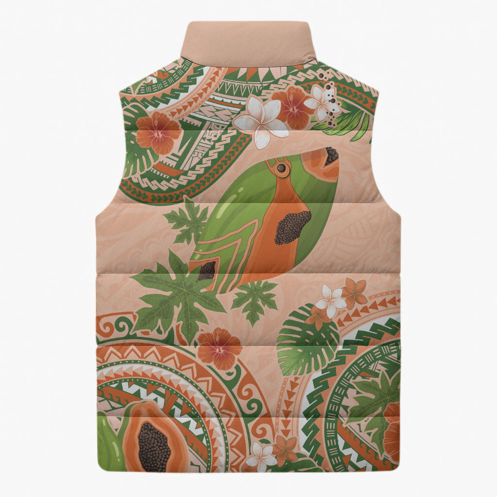 Hawaii Papaya Sleeveless Puffer Jacket Cute Cosplay Humuhumu Fish Plumeria Waves DT05 - Polynesian Pride