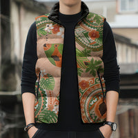 Hawaii Papaya Sleeveless Puffer Jacket Cute Cosplay Humuhumu Fish Plumeria Waves DT05 - Polynesian Pride