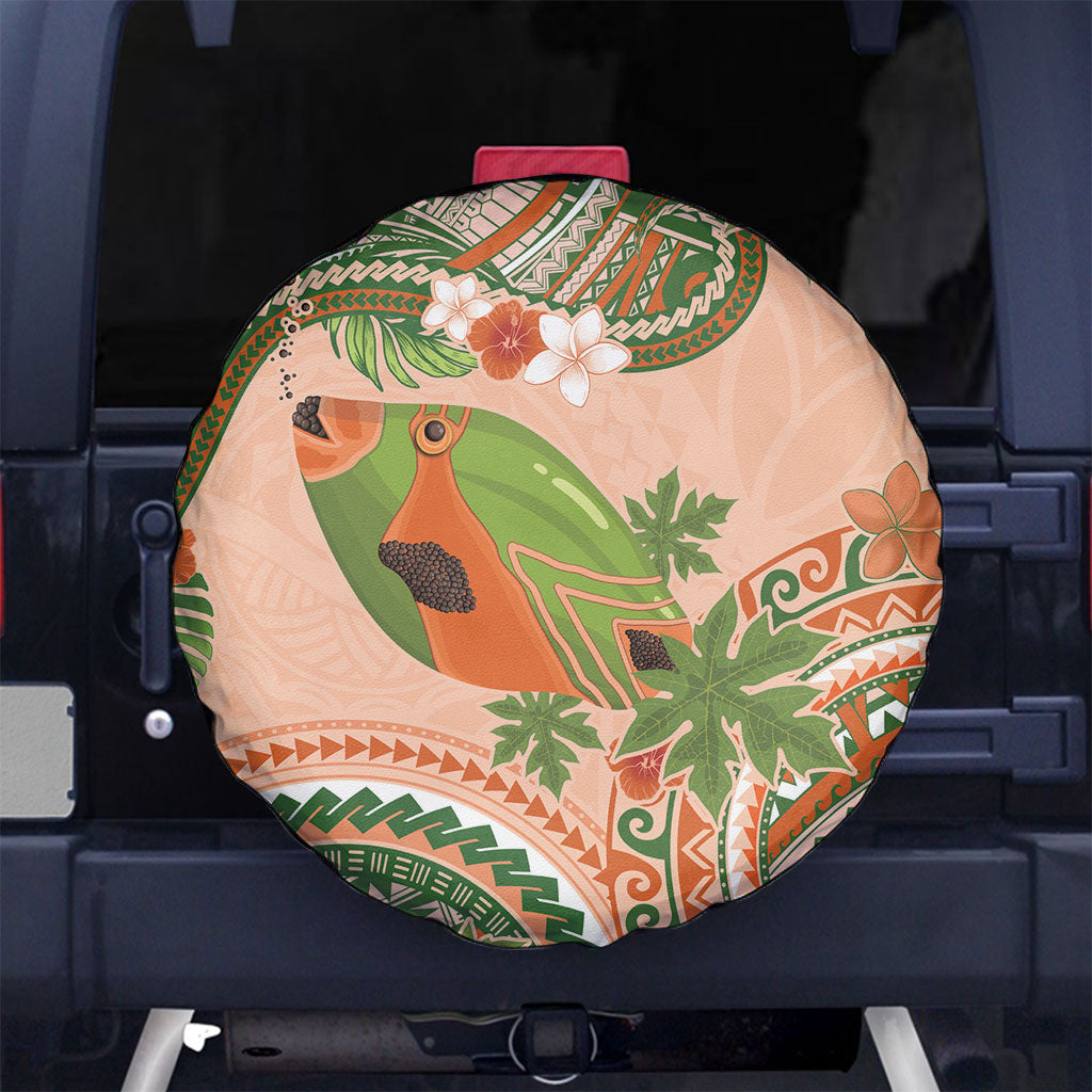 Hawaii Papaya Spare Tire Cover Cute Cosplay Humuhumu Fish Plumeria Waves DT05 No hole Orange - Polynesian Pride