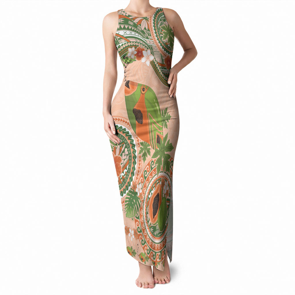 Hawaii Papaya Tank Maxi Dress Cute Cosplay Humuhumu Fish Plumeria Waves