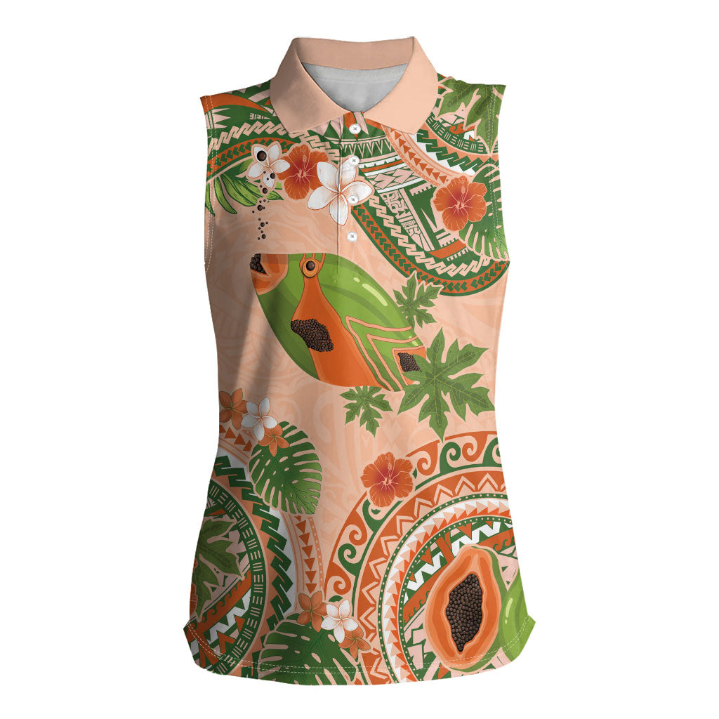 Hawaii Papaya Women Sleeveless Polo Shirt Cute Cosplay Humuhumu Fish Plumeria Waves