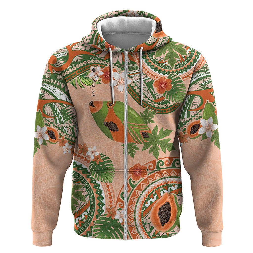Hawaii Papaya Zip Hoodie Cute Cosplay Humuhumu Fish Plumeria Waves DT05 Zip Hoodie Orange - Polynesian Pride
