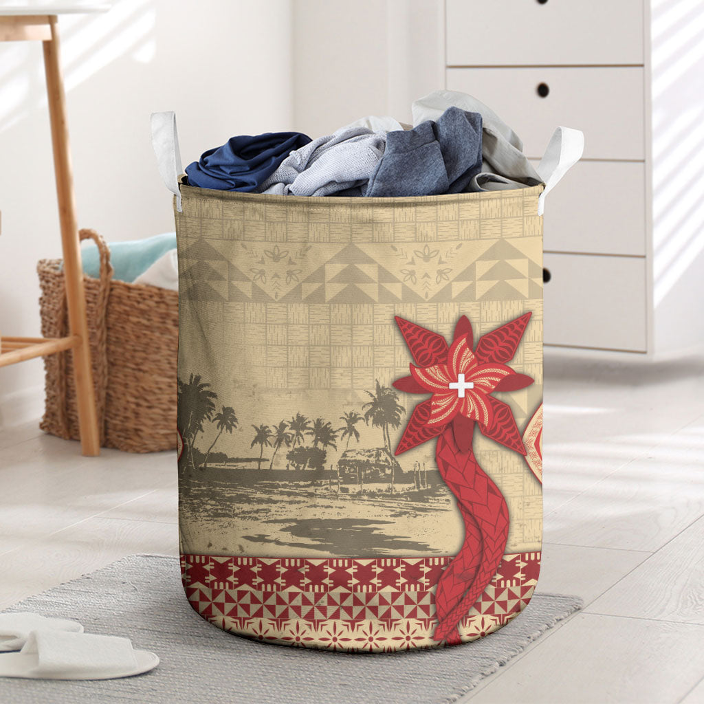 Tonga Language Week Laundry Basket Tribal Cross Ngatu Floral Pattern DT05 Red - Polynesian Pride