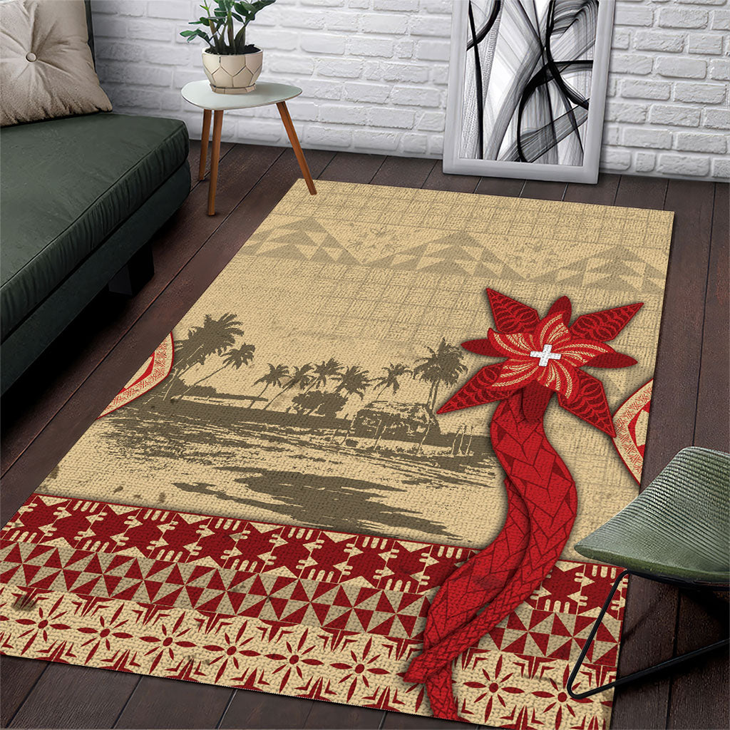 Tonga Language Week Area Rug Tribal Cross Ngatu Floral Pattern DT05 Red - Polynesian Pride
