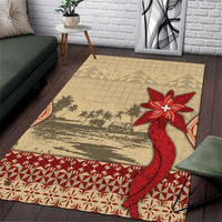 Tonga Language Week Area Rug Tribal Cross Ngatu Floral Pattern DT05 Red - Polynesian Pride