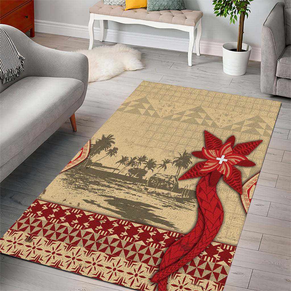 Tonga Language Week Area Rug Tribal Cross Ngatu Floral Pattern DT05 - Polynesian Pride