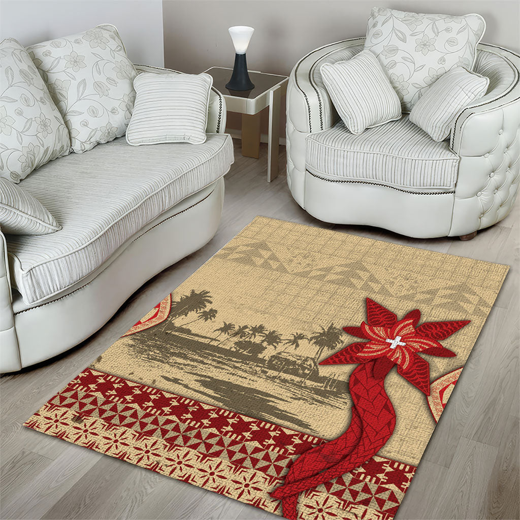 Tonga Language Week Area Rug Tribal Cross Ngatu Floral Pattern DT05 - Polynesian Pride