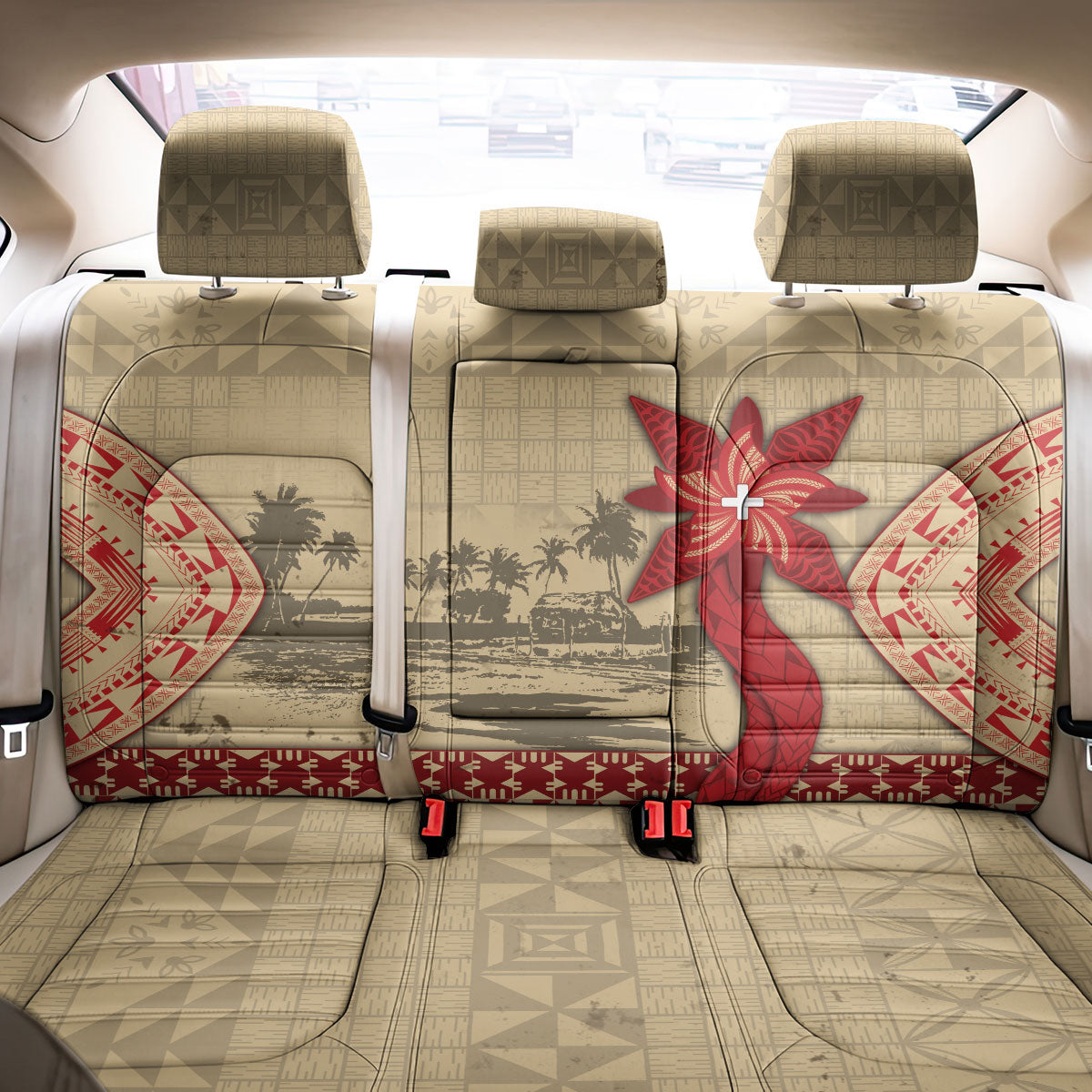 Tonga Language Week Back Car Seat Cover Tribal Cross Ngatu Floral Pattern DT05 - Polynesian Pride