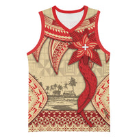 Tonga Language Week Basketball Jersey Tribal Cross Ngatu Floral Pattern DT05 Unisex Red - Polynesian Pride