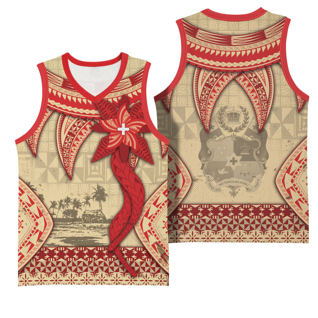 Tonga Language Week Basketball Jersey Tribal Cross Ngatu Floral Pattern DT05 - Polynesian Pride