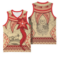 Tonga Language Week Basketball Jersey Tribal Cross Ngatu Floral Pattern DT05 - Polynesian Pride