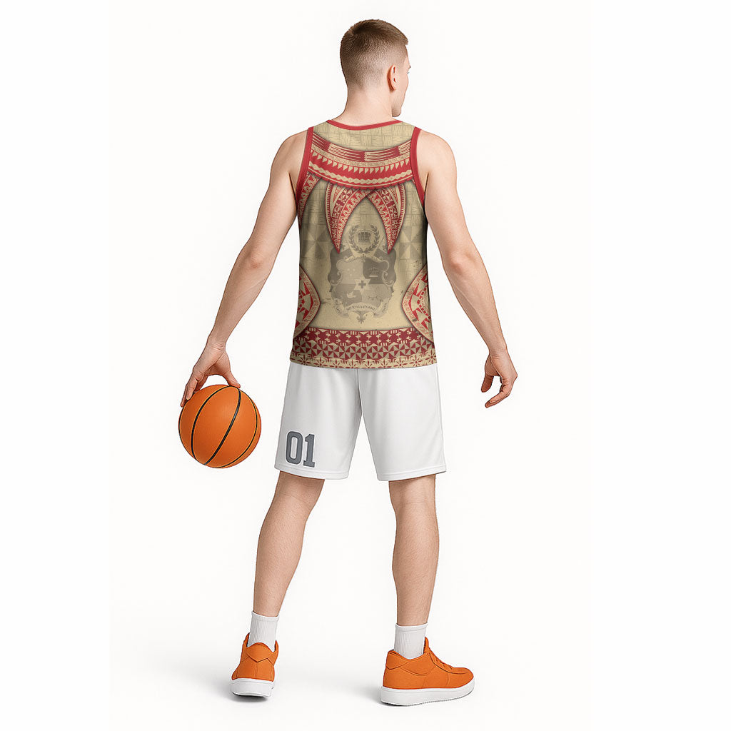 Tonga Language Week Basketball Jersey Tribal Cross Ngatu Floral Pattern DT05 - Polynesian Pride