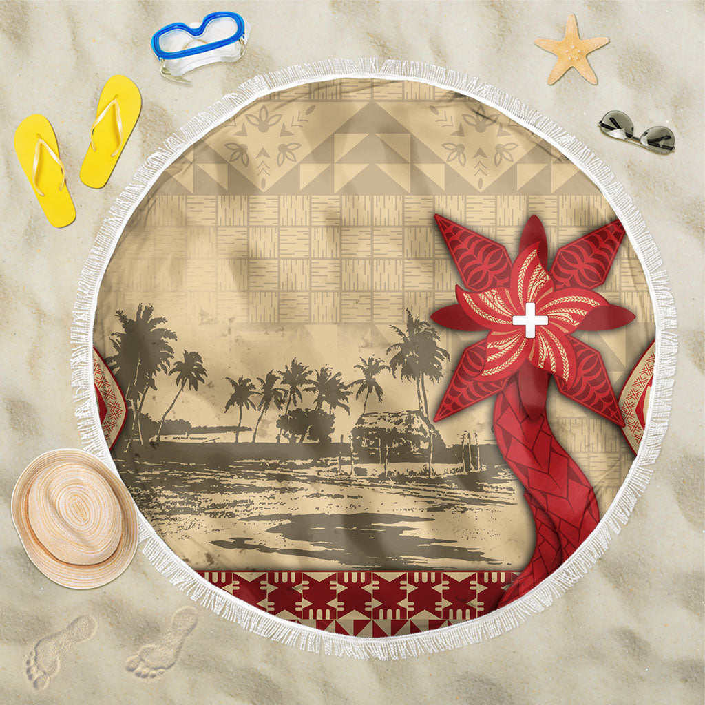 Tonga Language Week Beach Blanket Tribal Cross Ngatu Floral Pattern DT05 One Size 150cm Red - Polynesian Pride