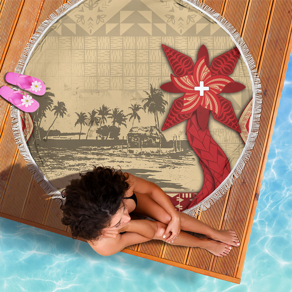 Tonga Language Week Beach Blanket Tribal Cross Ngatu Floral Pattern DT05 - Polynesian Pride