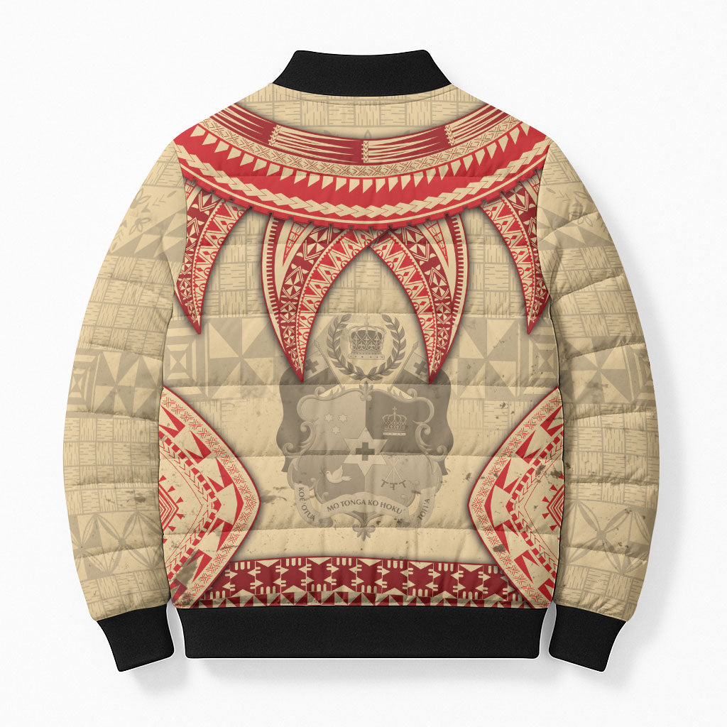 Tonga Language Week Bomber Puffer Jacket Tribal Cross Ngatu Floral Pattern DT05 - Polynesian Pride