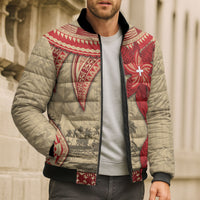 Tonga Language Week Bomber Puffer Jacket Tribal Cross Ngatu Floral Pattern DT05 - Polynesian Pride