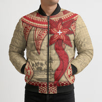 Tonga Language Week Bomber Puffer Jacket Tribal Cross Ngatu Floral Pattern DT05 - Polynesian Pride