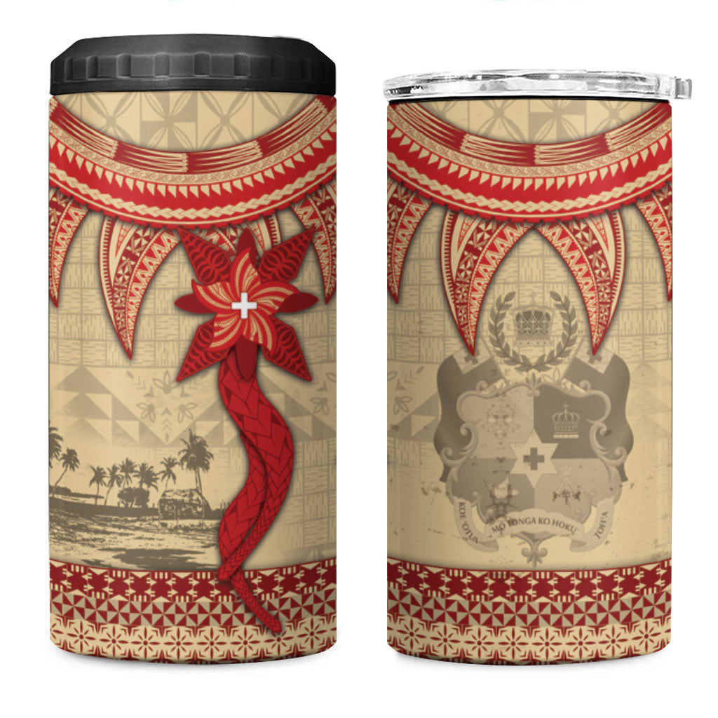 Tonga Language Week 4 in 1 Can Cooler Tumbler Tribal Cross Ngatu Floral Pattern DT05 One Size: 16 oz Red - Polynesian Pride