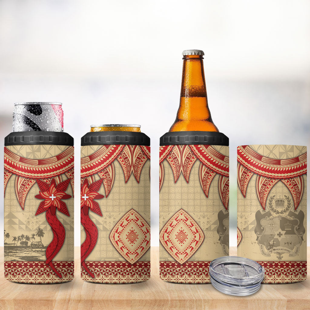 Tonga Language Week 4 in 1 Can Cooler Tumbler Tribal Cross Ngatu Floral Pattern DT05 - Polynesian Pride