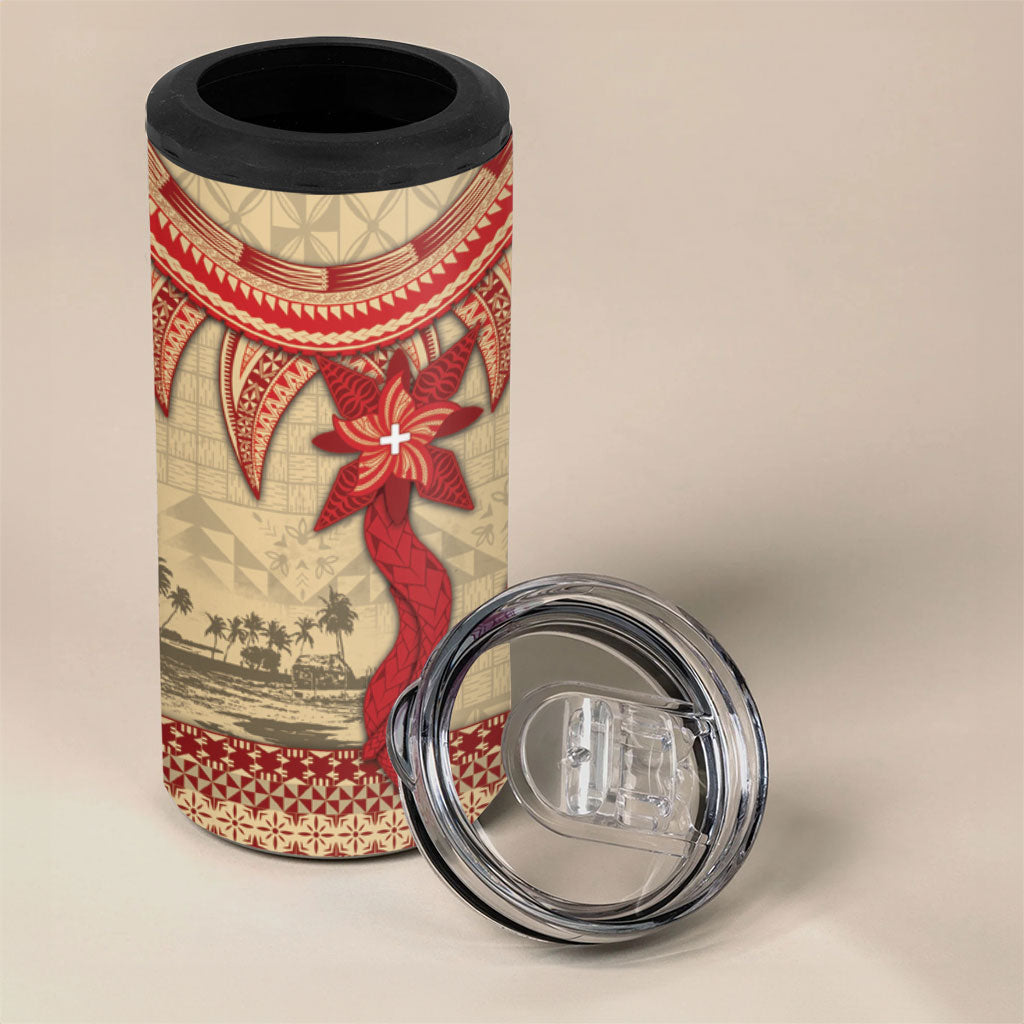Tonga Language Week 4 in 1 Can Cooler Tumbler Tribal Cross Ngatu Floral Pattern DT05 - Polynesian Pride