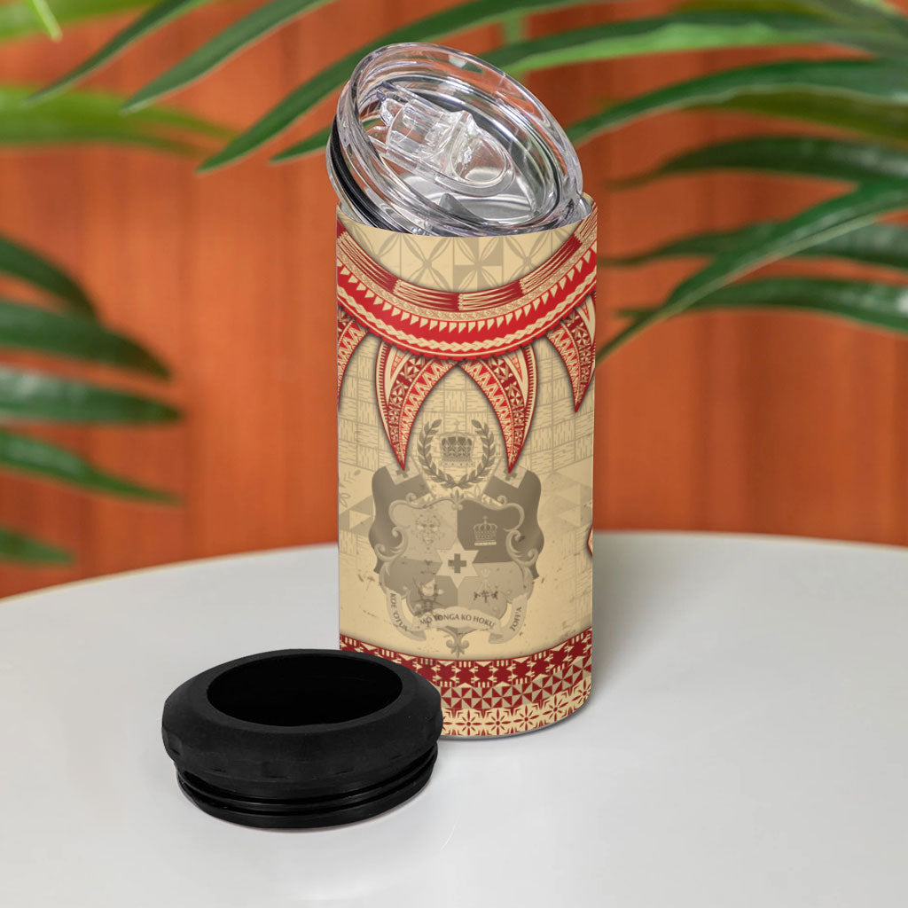 Tonga Language Week 4 in 1 Can Cooler Tumbler Tribal Cross Ngatu Floral Pattern DT05 - Polynesian Pride