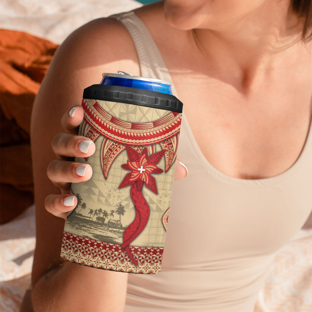 Tonga Language Week 4 in 1 Can Cooler Tumbler Tribal Cross Ngatu Floral Pattern DT05 - Polynesian Pride