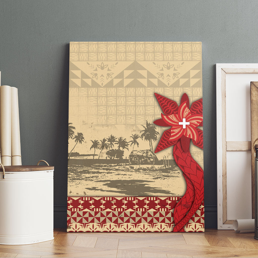 Tonga Language Week Canvas Wall Art Tribal Cross Ngatu Floral Pattern DT05 - Polynesian Pride