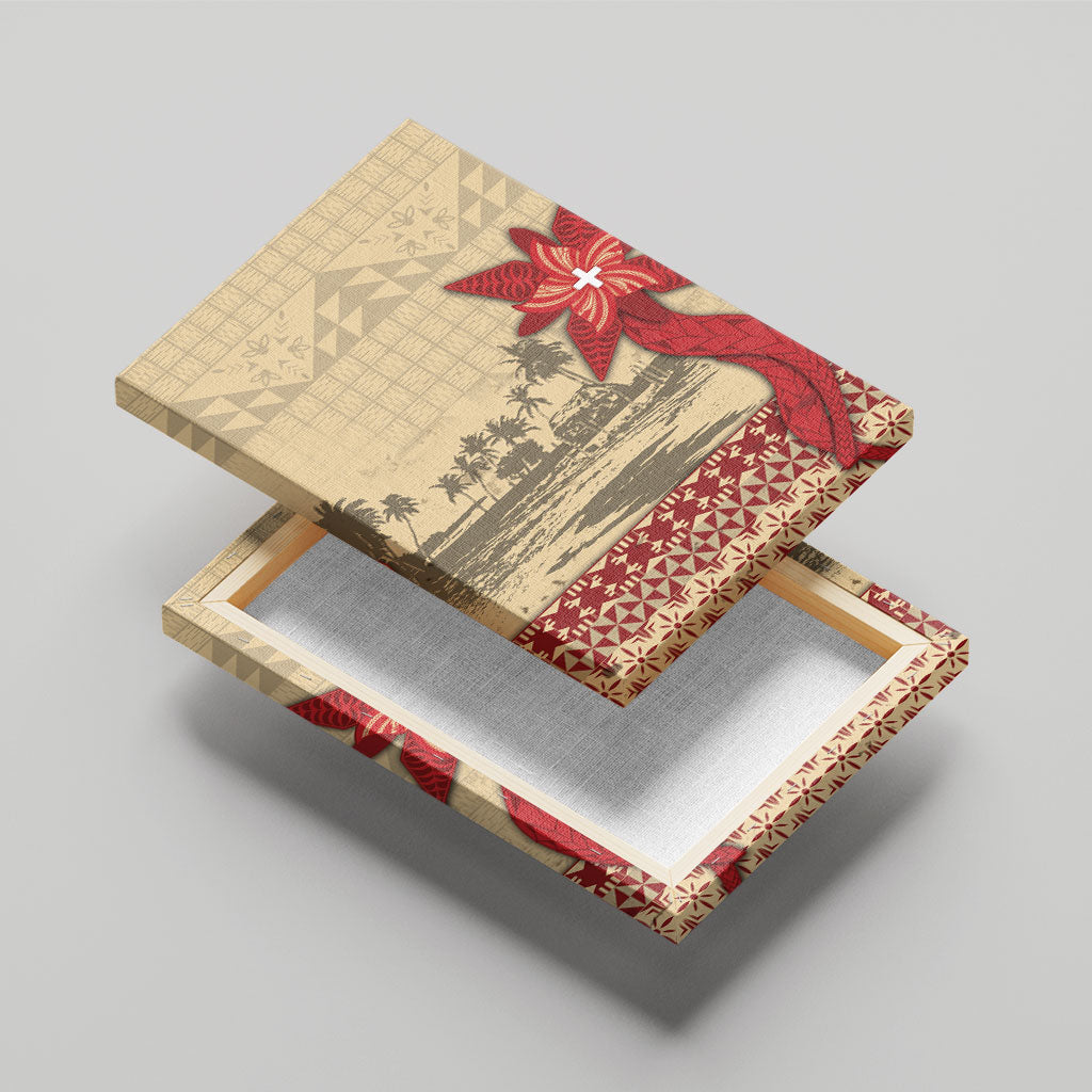 Tonga Language Week Canvas Wall Art Tribal Cross Ngatu Floral Pattern DT05 - Polynesian Pride