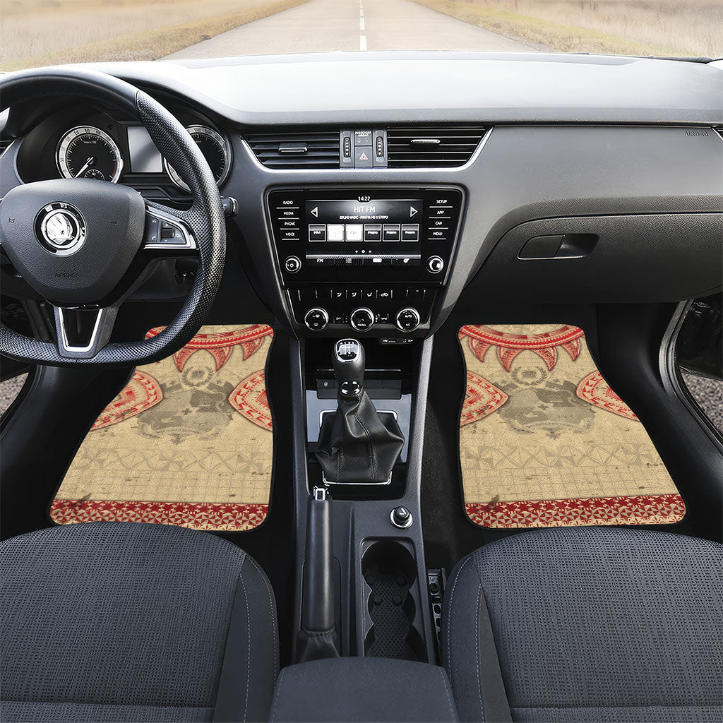 Tonga Language Week Car Mats Tribal Cross Ngatu Floral Pattern DT05 Set 2pcs - Front Red - Polynesian Pride
