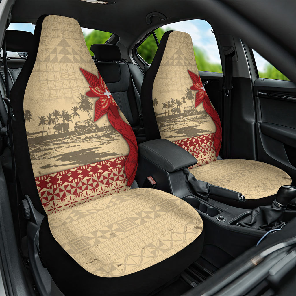 Tonga Language Week Car Seat Cover Tribal Cross Ngatu Floral Pattern DT05 One Size Red - Polynesian Pride