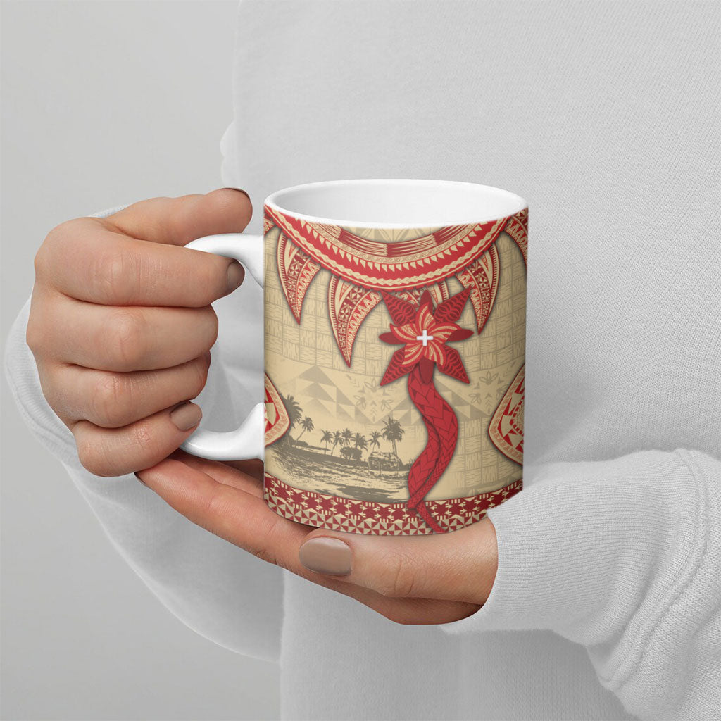 Tonga Language Week Ceramic Mug Tribal Cross Ngatu Floral Pattern DT05 - Polynesian Pride