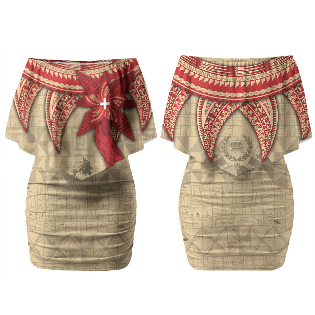 Tonga Language Week Couples Matching Off Shoulder Short Dress and Long Sleeve Button Shirt Tribal Cross Ngatu Floral Pattern DT05 - Polynesian Pride