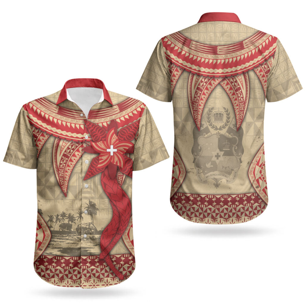 Tonga Language Week Couples Matching Summer Maxi Dress and Hawaiian Shirt Tribal Cross Ngatu Floral Pattern DT05 - Polynesian Pride