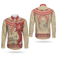 Tonga Language Week Couples Matching Tank Maxi Dress and Long Sleeve Button Shirt Tribal Cross Ngatu Floral Pattern DT05 - Polynesian Pride