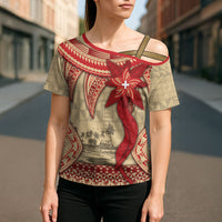 Tonga Language Week Cross Shoulder Shirt Tribal Cross Ngatu Floral Pattern DT05 - Polynesian Pride