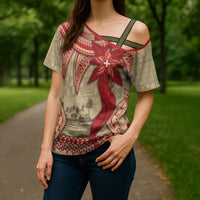 Tonga Language Week Cross Shoulder Shirt Tribal Cross Ngatu Floral Pattern DT05 - Polynesian Pride
