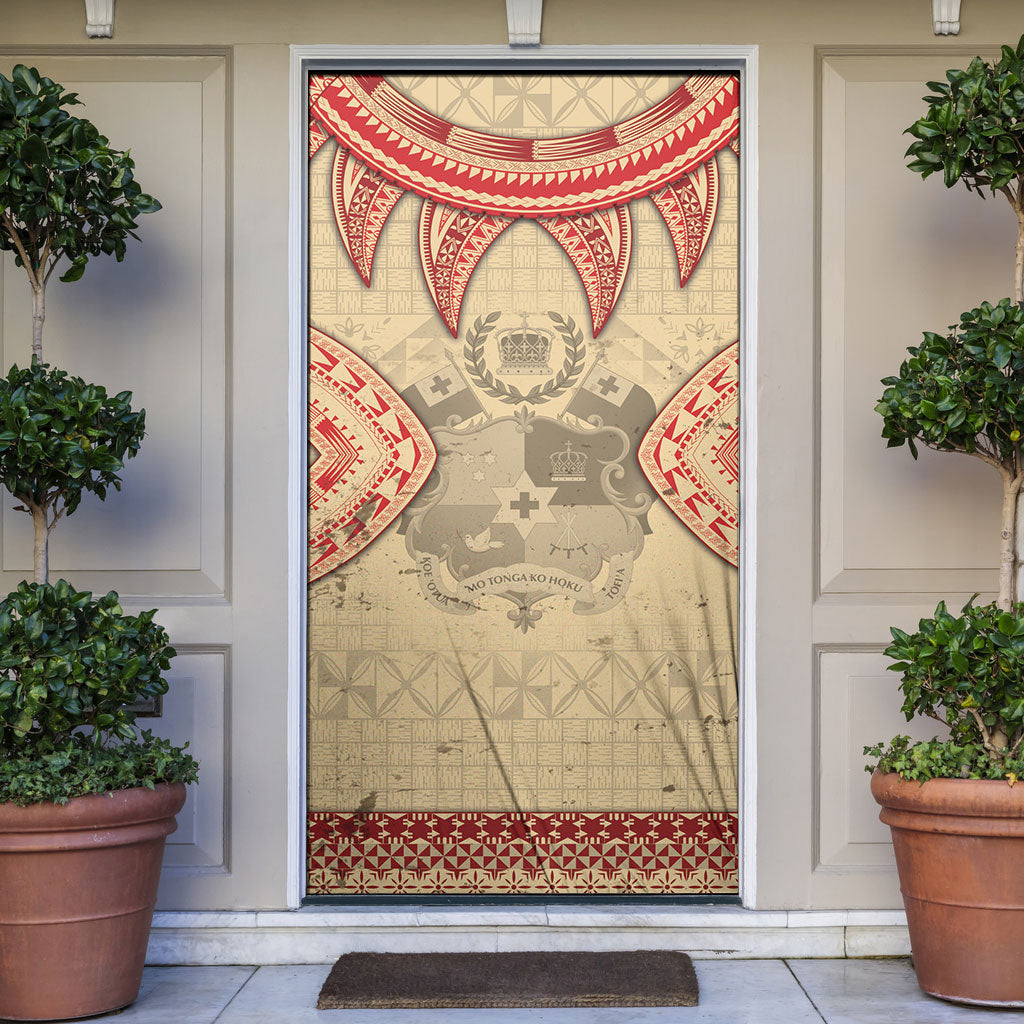 Tonga Language Week Door Cover Tribal Cross Ngatu Floral Pattern DT05 Red - Polynesian Pride