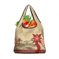Tonga Language Week Grocery Bag Tribal Cross Ngatu Floral Pattern DT05 1-pack One Size Red - Polynesian Pride