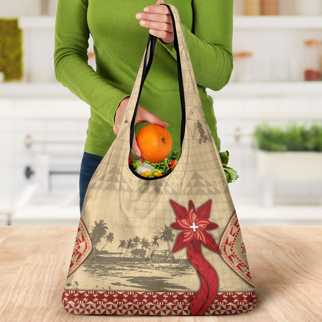 Tonga Language Week Grocery Bag Tribal Cross Ngatu Floral Pattern DT05 - Polynesian Pride