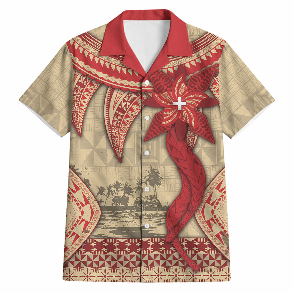 Tonga Language Week Hawaiian Shirt Tribal Cross Ngatu Floral Pattern DT05 Red - Polynesian Pride