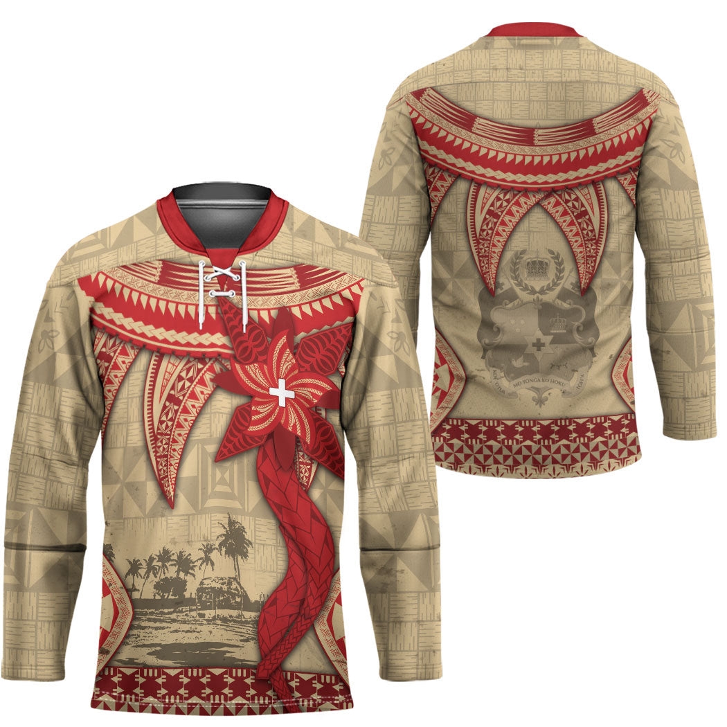 Tonga Language Week Hockey Jersey Tribal Cross Ngatu Floral Pattern DT05 - Polynesian Pride
