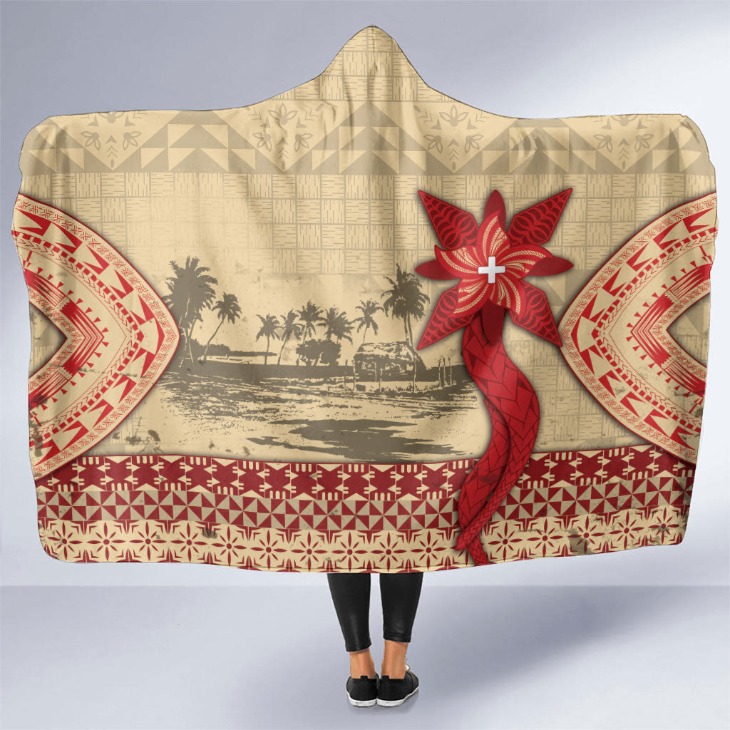 Tonga Language Week Hooded Blanket Tribal Cross Ngatu Floral Pattern DT05 One Size Red - Polynesian Pride